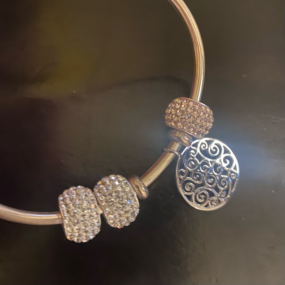 Solid Sterling Silver Ball-End Bangle & Sterling … - image 3